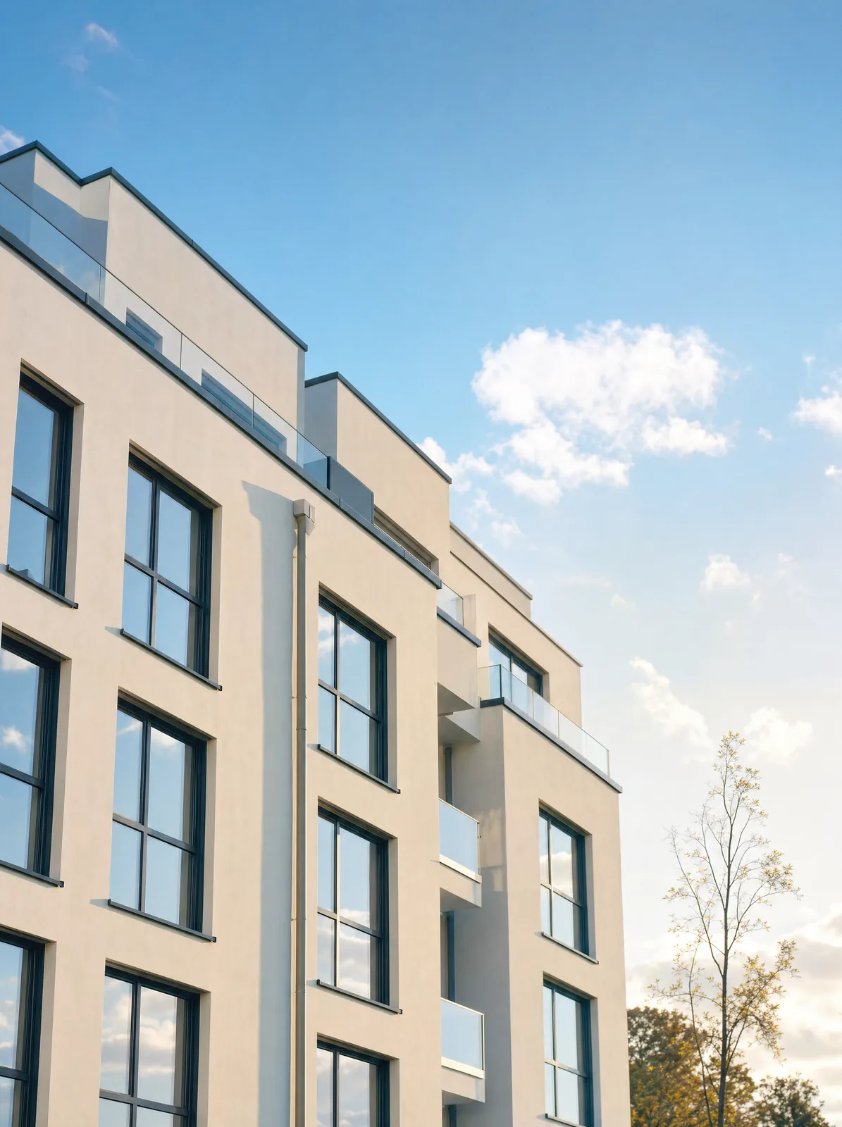 Helle Fassade eines Wohnhauses