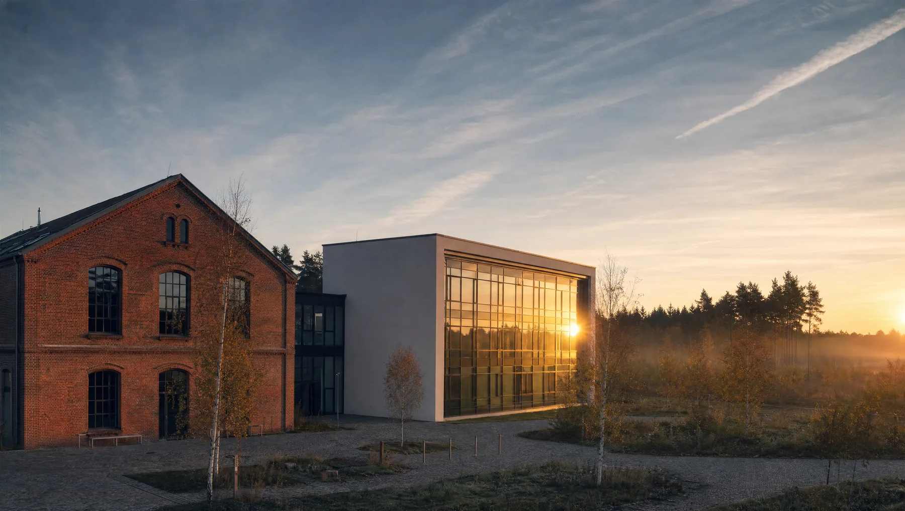 Klinkergebäude neben einem Neubau